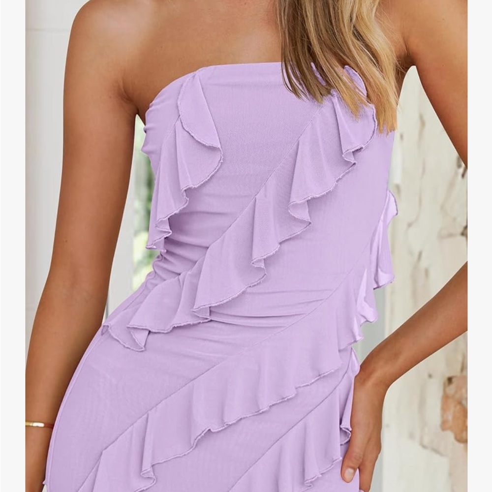 Elegant Lavender Bodycon Strapless Dress - Picture 4 of 6
